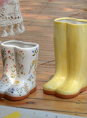 陶瓷靴子雨靴花盆雨伞插桶阳台婚礼花园别墅庭院园艺布景装饰摆件