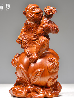 花梨木雕猴子摆件生肖吉祥物实木质家居客厅办公室补角装饰工艺品