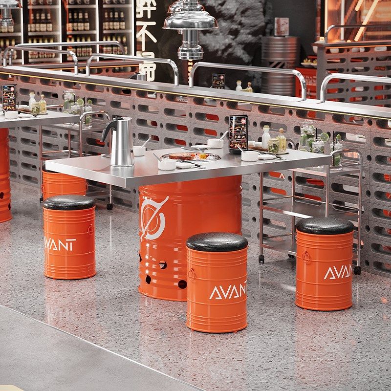 工业风不锈钢烤肉桌火锅桌韩式烧烤店餐饮店圆形复古油桶桌椅组合,商业/办公家具,烤肉桌,淘宝优惠券,粉丝福利购,淘宝优惠卷