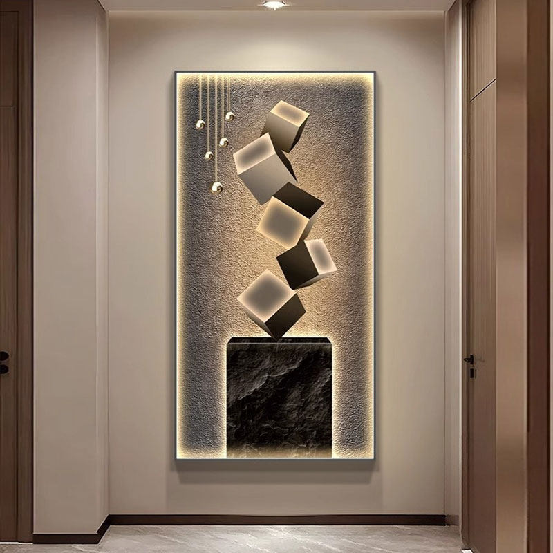 壁灯新款侘寂风中式玄关装饰画LED入户进门背景墙灯光画走廊挂画
