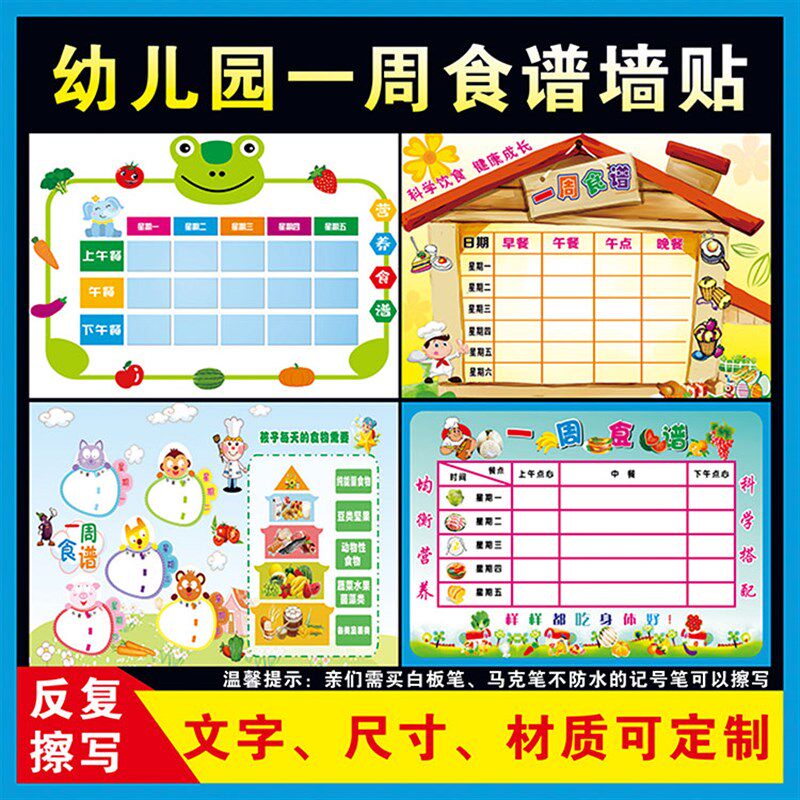 幼儿园每周食谱墙贴环境布置装饰展示板托管班公告栏一周食谱海报