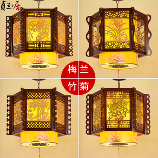 中式 饰灯笼 实木吊灯餐厅饭店酒店走廊仿古灯饰茶楼酒馆会所包厢装