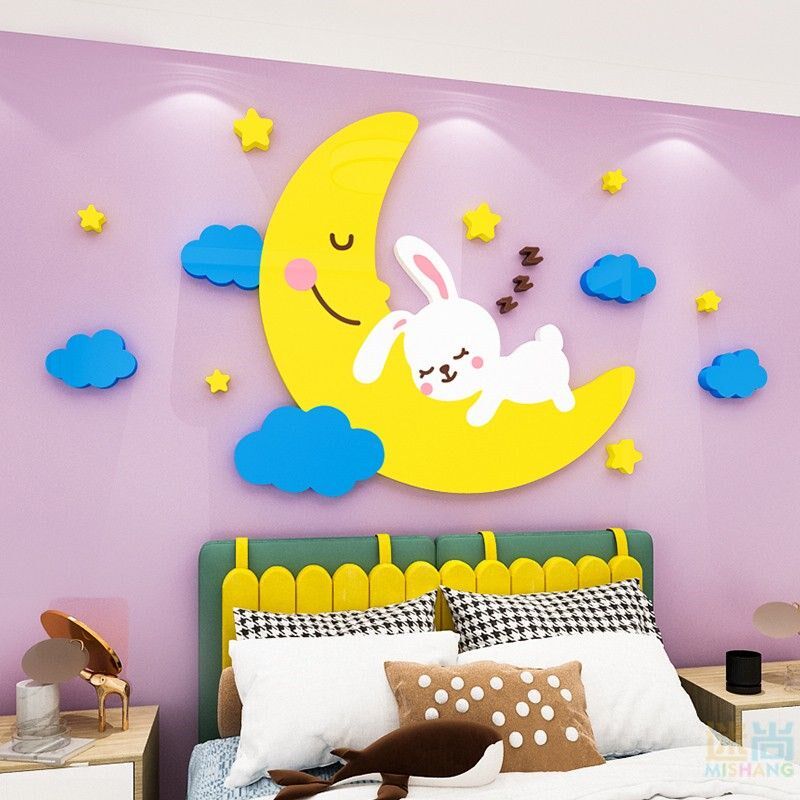 卡通月亮儿童房床头卧室墙面遮丑装饰3d立体墙贴画幼儿园教室创意,家居饰品,氛围画/灯画,淘宝优惠券,粉丝福利购,淘宝优惠卷