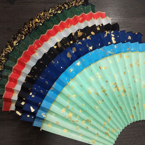 苏州传统工艺各色洒真金贴金片苏工空白扇面9-10寸文玩扇子适合