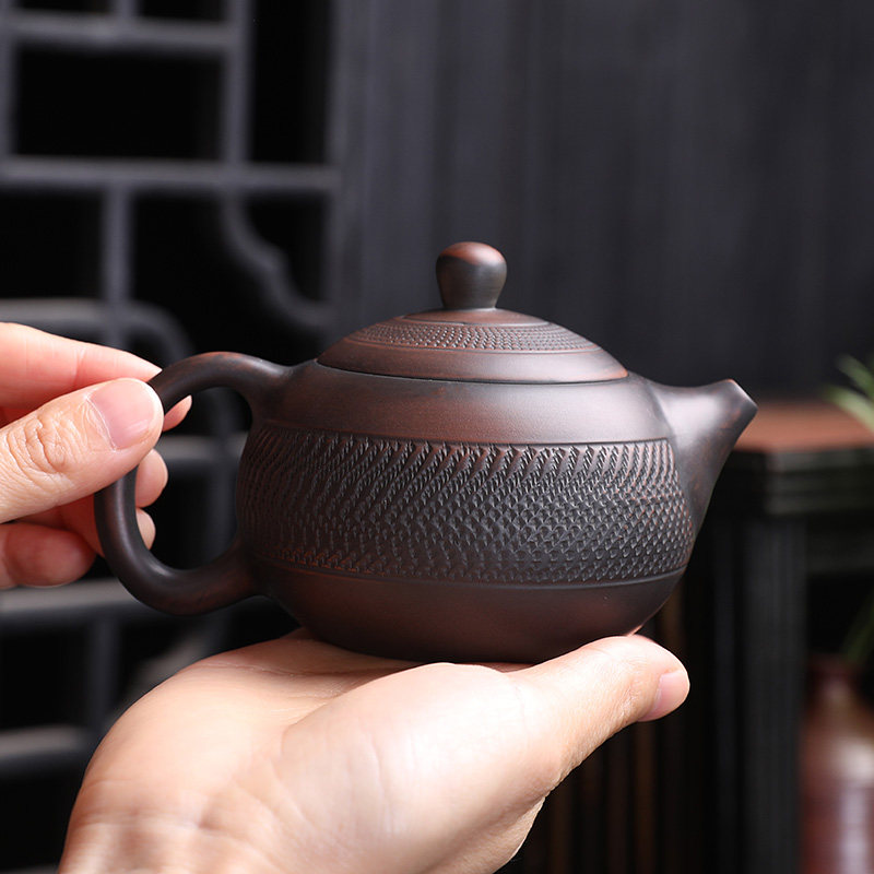 建水紫陶茶壶陶瓷西施壶手工跳刀单壶功夫茶具家用紫砂壶侧把壶