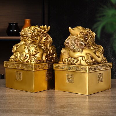 黄铜空心貔貅大印公貔铜印章合作共赢办公室摆件家居中式装饰品礼
