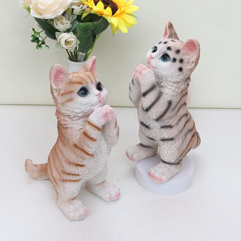 可爱祈愿橘猫狸花猫咪摆件家居客厅电视柜花园装饰品仿真动物造景