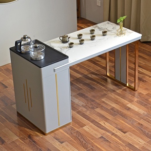 一体两用书桌办公室岩板茶桌小型1.4米伸缩乌金石岛台家用喝茶桌