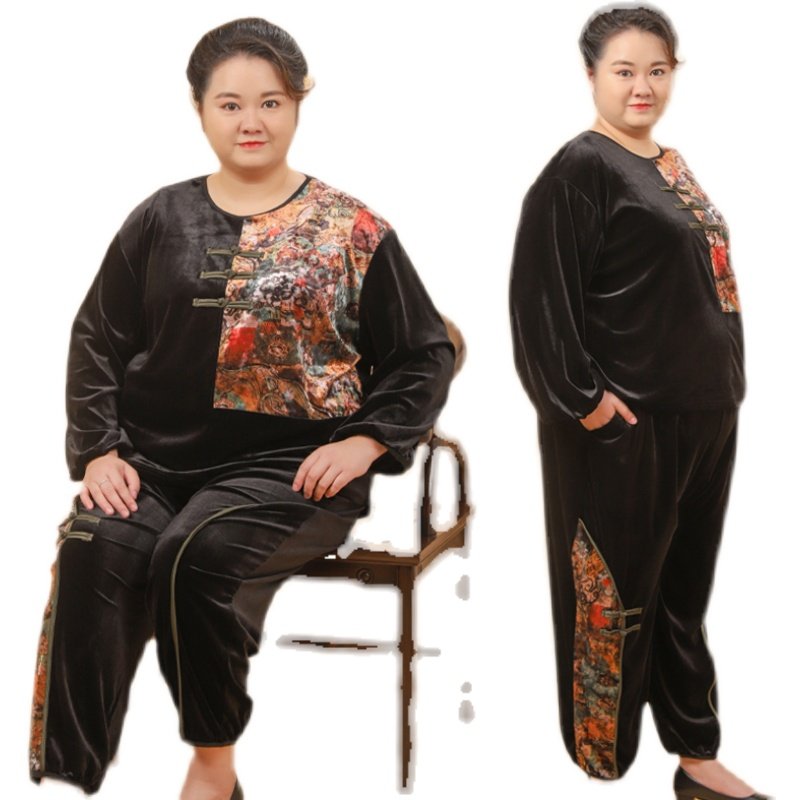 胖妈妈春装洋气高贵套装加肥加大码200斤中老年女装胖太太两件套