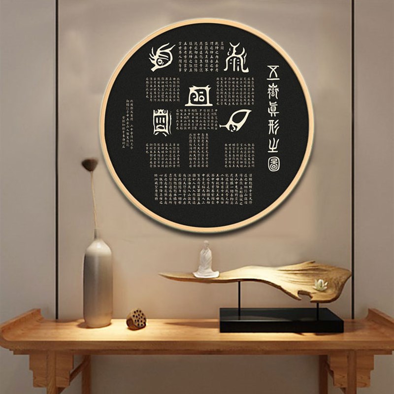 五岳真形图挂画拓片解气脉内经修真火候图客厅喷绘圆形装饰画新中