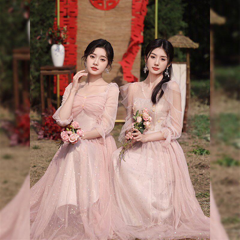 灰色姐妹团伴娘服2024新款夏季晚礼服连衣裙女平时可穿高级感闺蜜