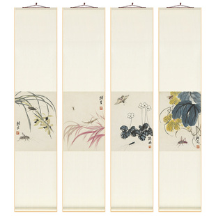 齐白石花鸟国画中式卷轴挂画竖版茶室书房装饰画饭厅过道墙壁画