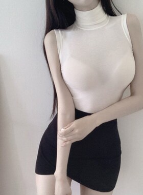 y2023新款高领吊带背心女外穿内搭短款紧身无袖T恤白色打底上衣in