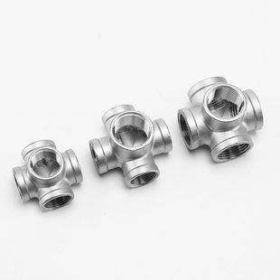 304不锈钢内丝五通DN15立体内牙5通管件4/6分1寸等径水管接头配件