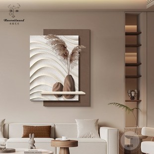 意式极简3d立体客厅装饰画侘寂风沙发背景墙砂岩挂画带led灯壁画