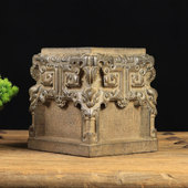 中式 仿古做旧青石浮雕会所茶馆摆件四象石墩门墩石底座老旧石头