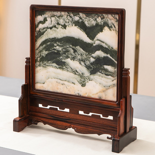 红木台屏实木中堂摆件办公室插屏大红酸枝木嵌大理石复古中式屏风