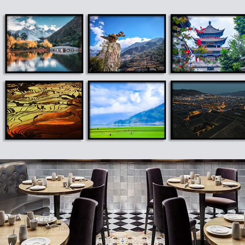 云南丽江古城风景民宿装饰画餐厅壁画大理火锅店挂画饭店包厢墙画