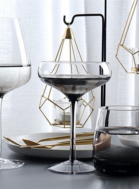 现代烟灰色黑杆鸡尾酒杯水晶玻璃高脚杯个性饮料杯特饮杯香槟杯子