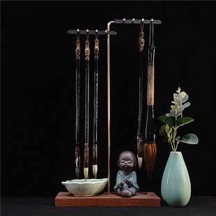 铜杆笔架毛笔挂学生墨碟创意摆件挂笔卖笔展示架毛笔架砚台兜水