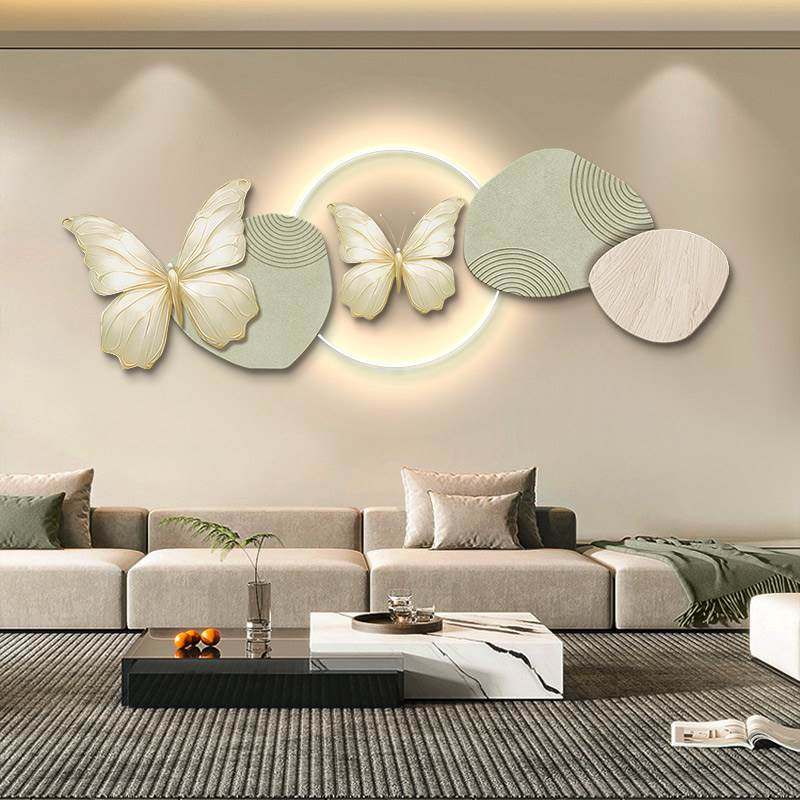 法式奶油风客厅装饰画蝴蝶led灯光画高档沙发背景墙挂画卧室壁画,家居饰品,现代装饰画,淘宝优惠券,粉丝福利购,淘宝优惠卷