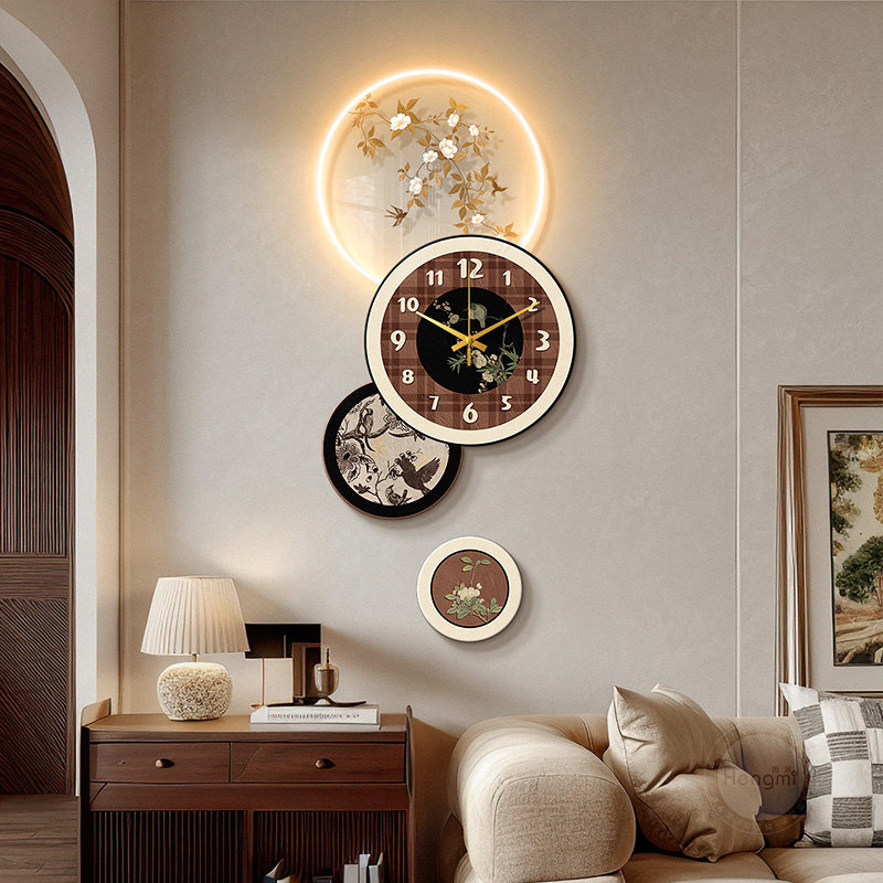 法式复古玄关装饰画时钟壁灯画中古风高级感客厅壁画走廊过道挂画