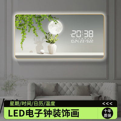 精梭2024年新款创意电子钟客厅静音日历款挂钟装饰画LED插电时钟