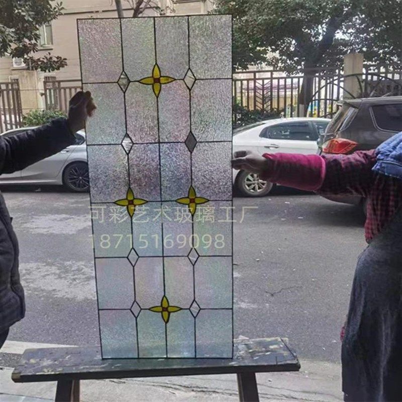 定制彩绘立线工艺教堂彩色玻璃门窗隔断门芯吊顶郁金香透光中式风