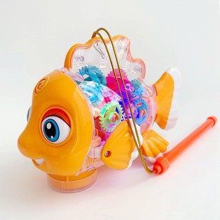 中秋节儿童手提灯笼玩具卡通齿轮鱼电动万向行走摇摆发光发声音乐