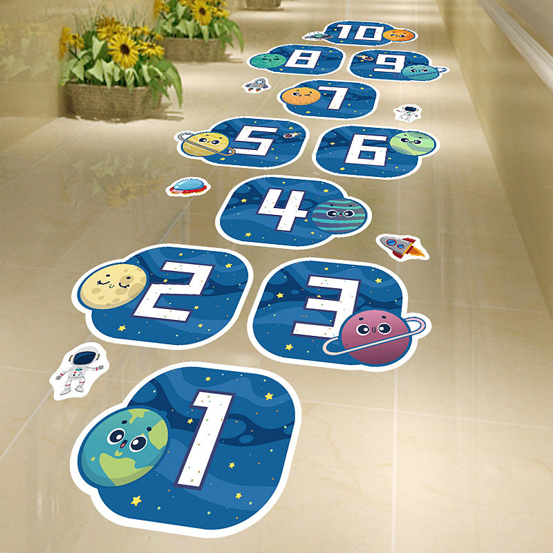 幼儿园跳格子跳房子贴纸卡通数字儿童房地面装饰墙贴画游戏地贴