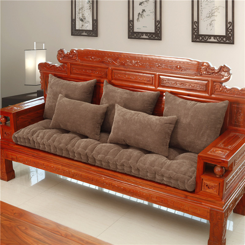 红实木沙发垫冬季加厚毛绒坐垫沙发家用中式三人座通用飘窗垫订做