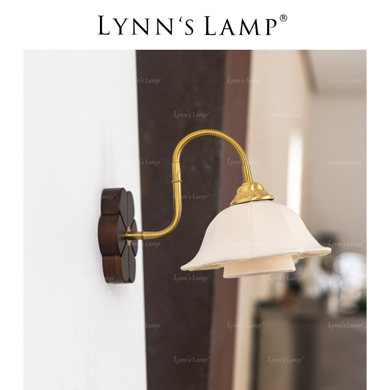 Lynns立意 花朵布艺壁灯 床头卧室中古法式背景墙浪漫实木过道灯