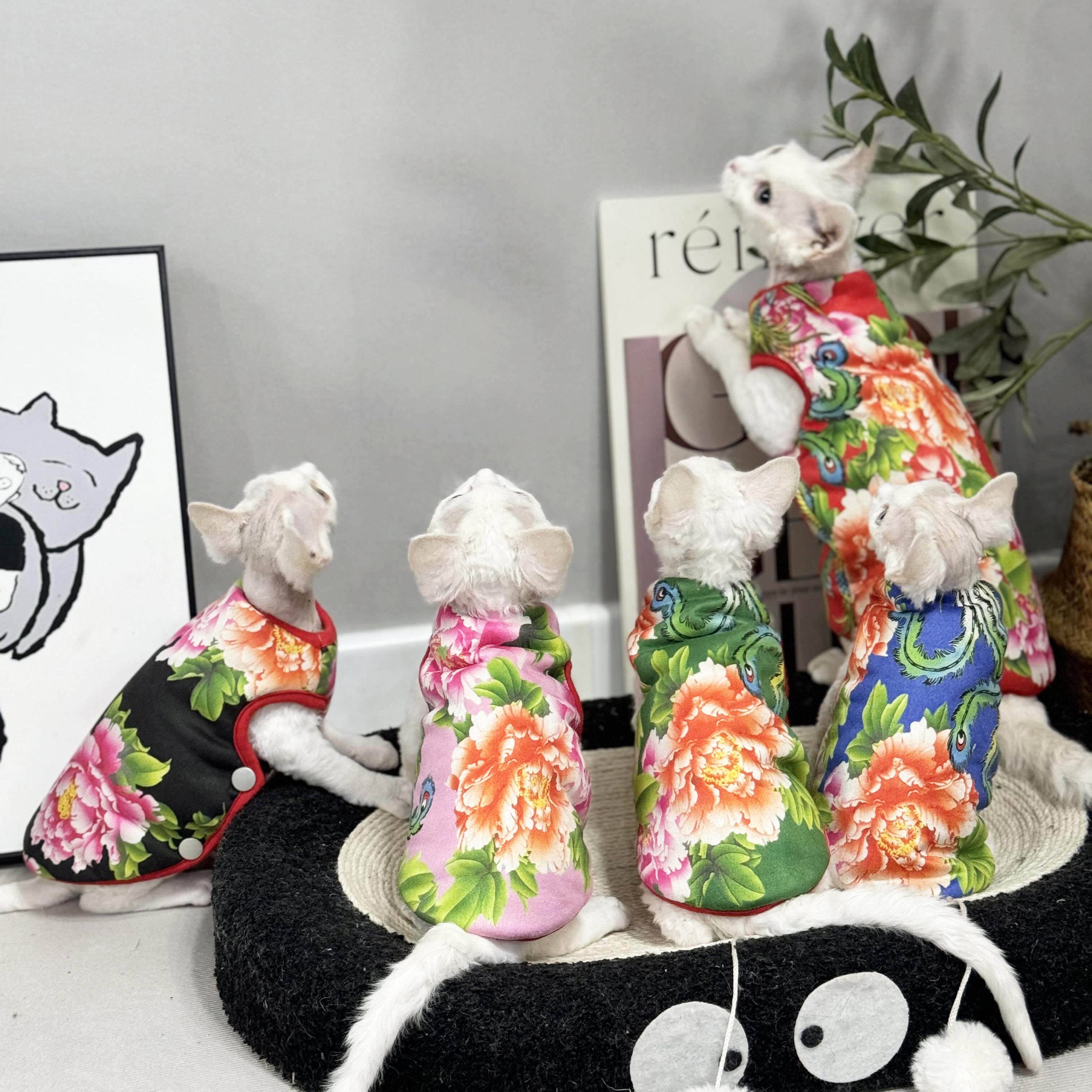 无毛猫衣服秋冬马甲夹棉喜庆背心雪花绒手感好柔软保暖德文猫衣服