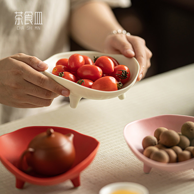 中式陶瓷茶点盘精致下午茶点心盘家用水果盘饭厅糕点盘托盘小碟子