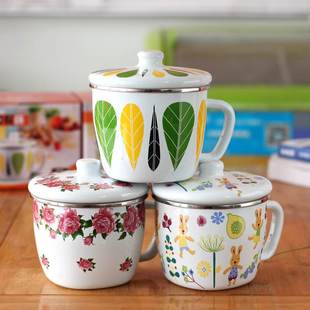 带盖子珐琅搪瓷杯热豆浆牛奶可电磁炉直接加热大号加厚早餐泡燕麦