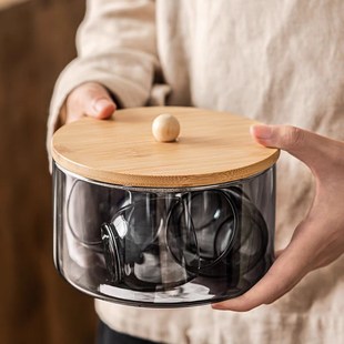 新款烟灰色玻璃茶洗家用耐热可明火电陶炉消毒锅带盖防尘水洗杯洗