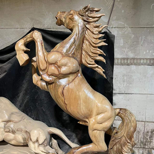 木雕马摆件精品十二生肖马到成功实木雕刻客厅招财大型根雕艺术品