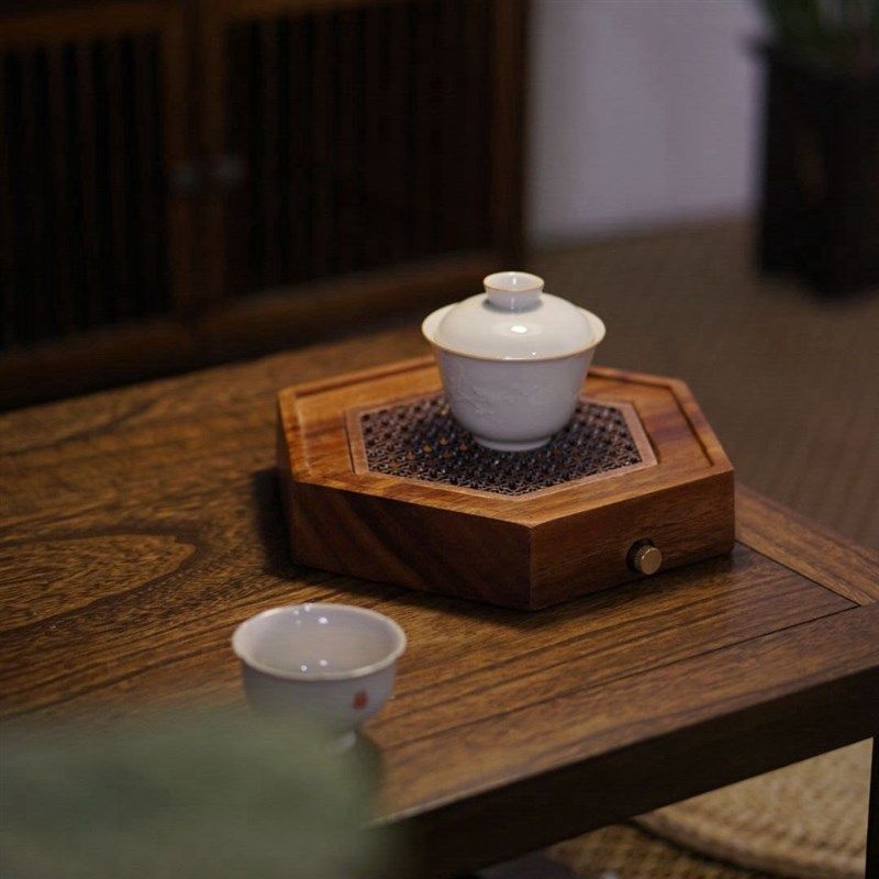 叶屿家用实木胡桃制功夫茶具排储水式茶盘迷你小号壶承茶海台托盘