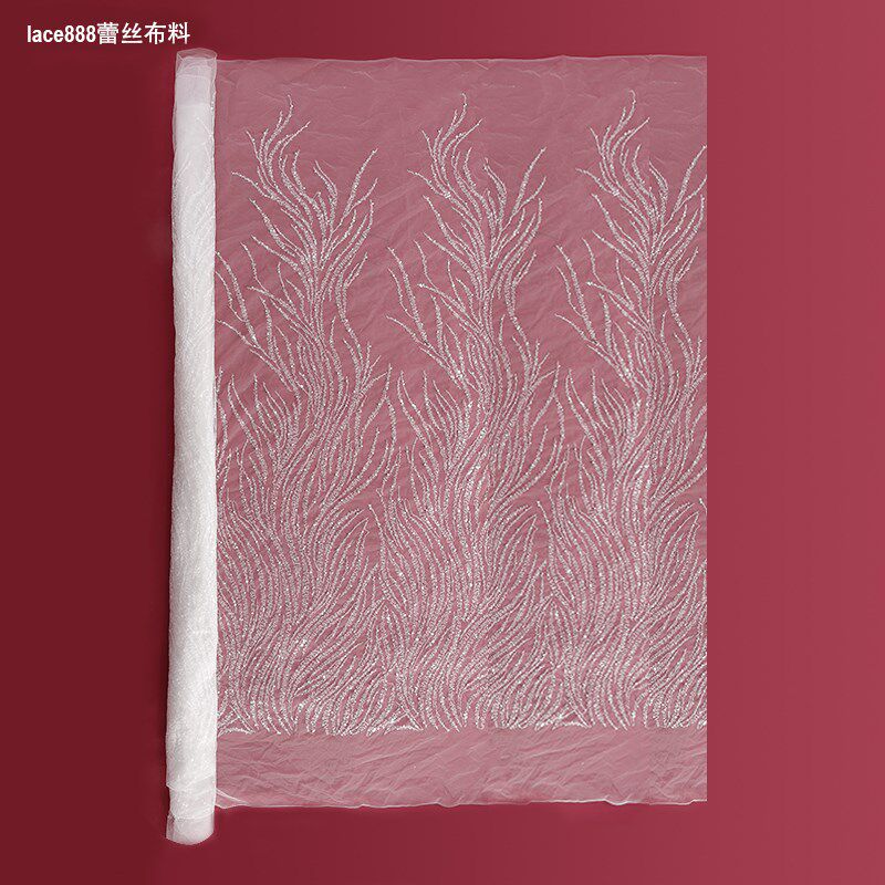 重工珠管泡珠珠片秀网纱面料婚纱舞台服面料1.3米宽白色