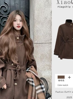 富家千金高级感毛呢外套女秋冬季2025新款小个子韩系立领短款大衣