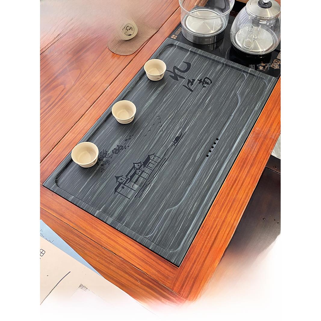 嵌入式茶盘茶台内嵌石板定制茶盘盖板皇庭玉石木纹石天然石茶盘