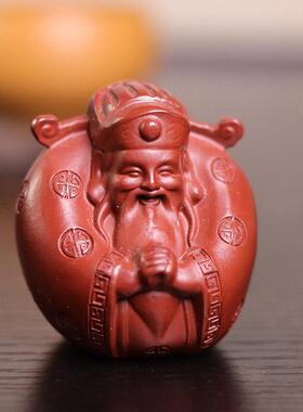 紫砂茶宠小财神摆件可养创意招财茶玩文玩手把件茶桌装饰