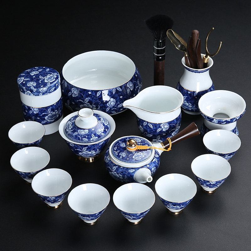 尚云品 青花瓷整套茶具套装家用盖碗茶壶茶杯办公室陶瓷功夫茶具