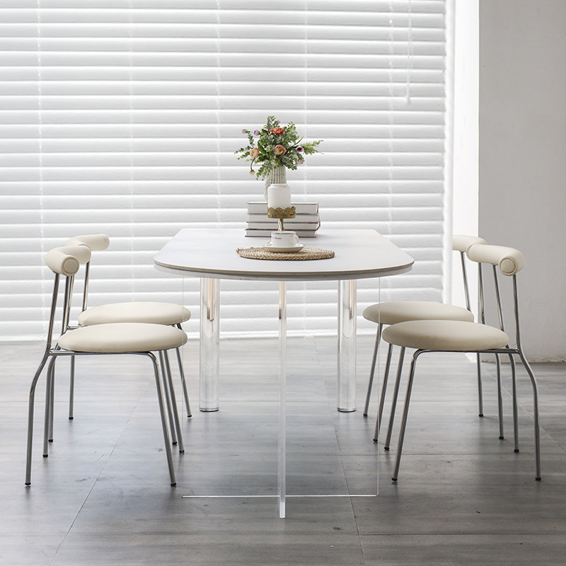 压克力悬浮岩板餐桌轻奢法式透明奶油风网红半圆岛台家用靠墙桌椅,住宅家具,岩板餐桌,淘宝优惠券,粉丝福利购,淘宝优惠卷