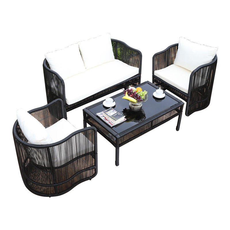 北欧户外藤编小沙发铁艺桌椅组合露天三人藤沙发花园室外天台庭院,住宅家具,藤/竹沙发,淘宝优惠券,粉丝福利购,淘宝优惠卷