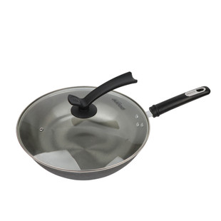 派力直爽铸铁平底炒锅套装锅具炒菜锅带玻璃锅盖生铁炒锅平底铁锅