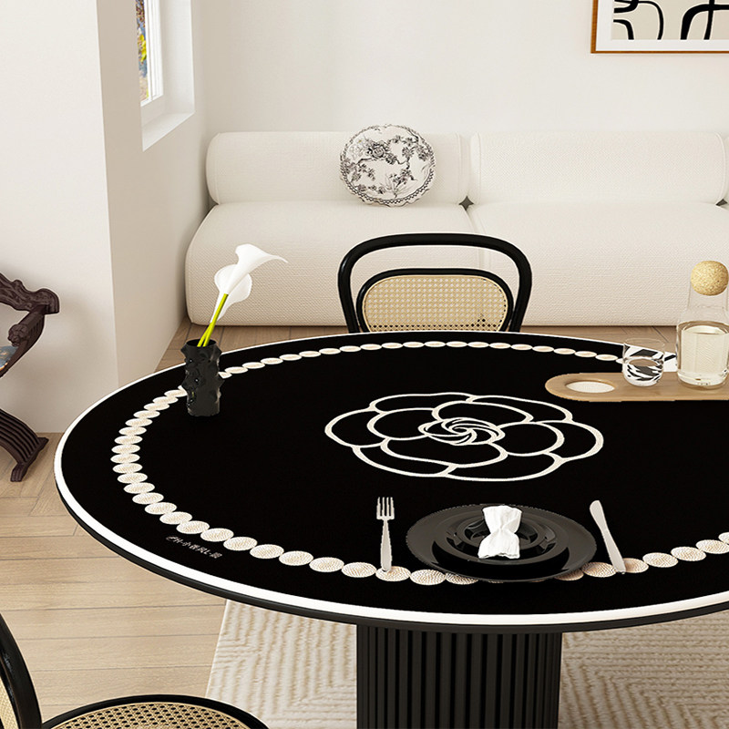 黑色耐脏桌布防水防油免洗隔热防烫高级感圆形圆桌餐桌垫饭桌垫,居家布艺,桌布,淘宝优惠券,粉丝福利购,淘宝优惠卷