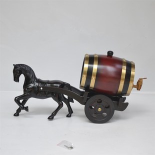 马拉车橡木酒桶1.5L3L5L马拉车酒桶摆件马车装饰酒桶可装酒