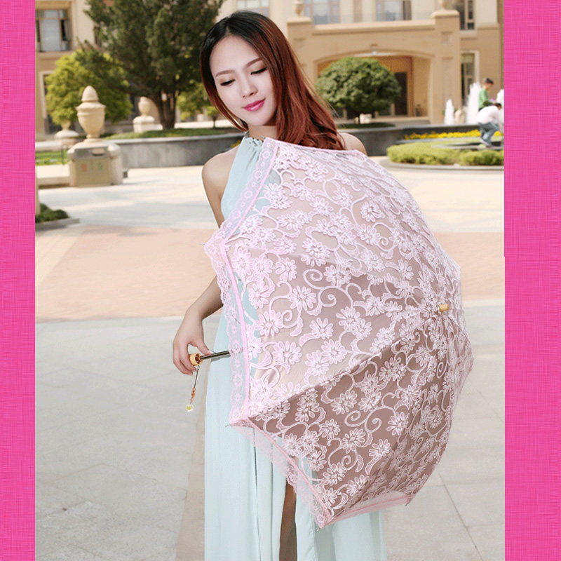 韩国公主黑胶太阳伞女防晒超强防紫外线遮阳伞蕾丝二折双层晴雨伞