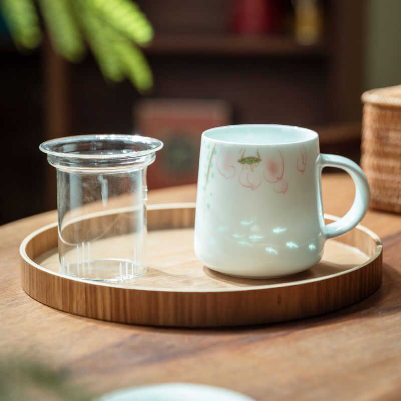 莲年有鱼情侣杯水杯景德镇陶瓷杯子带盖茶杯马克杯礼盒套装高颜值